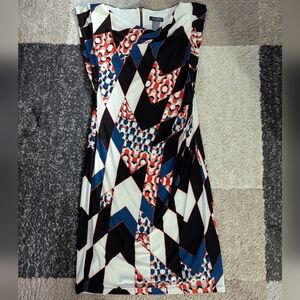 Geometric Patterned Dress - Black, Blue, Red Size 8, Vintage Bisou Bisou